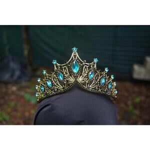 Small Tiered Blue Tiara Bridal Crown Birthday Wedding Gift Diadem Gold prom